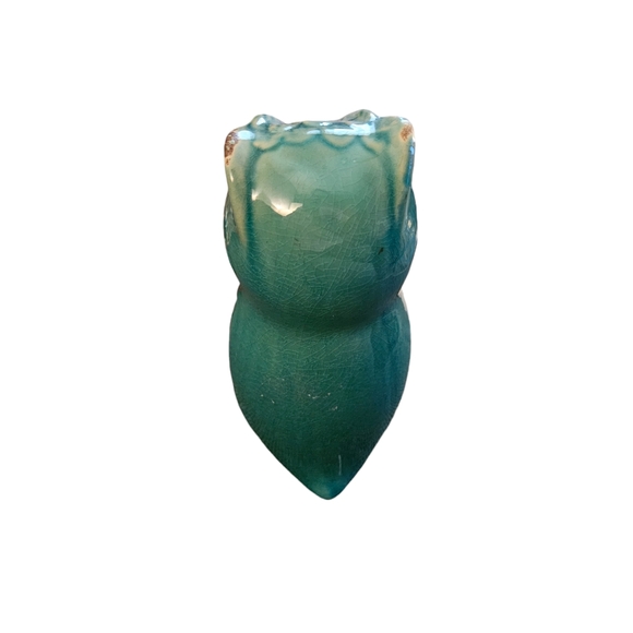 Whimsical Owl Figurine  7.5” Tall Distress Finish Teal Color Ceramic - Picture 3 of 4